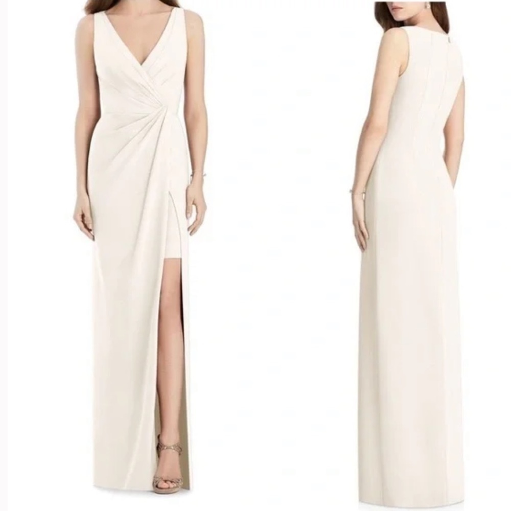NWT Jenny Packham V Neck Crepe Column Gown Bridesmaid Dress Ivory White UK 14